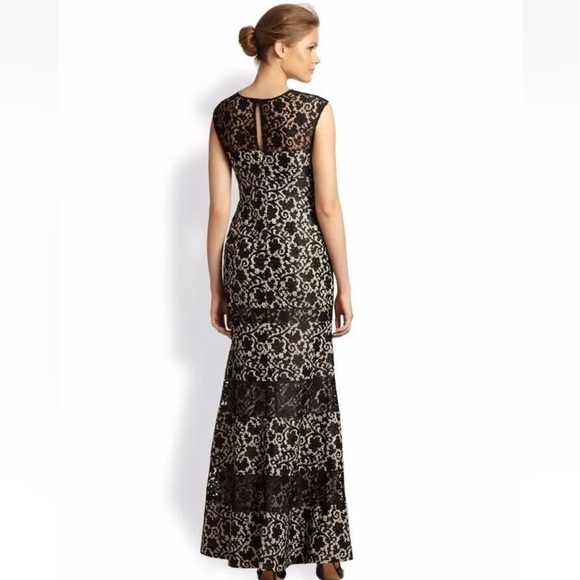 KAY UNGER $640 BLACK ILLUSION NECKLINE LACE EVENING GOWN LONG DRESS SIZE 10 - Picture 3 of 14
